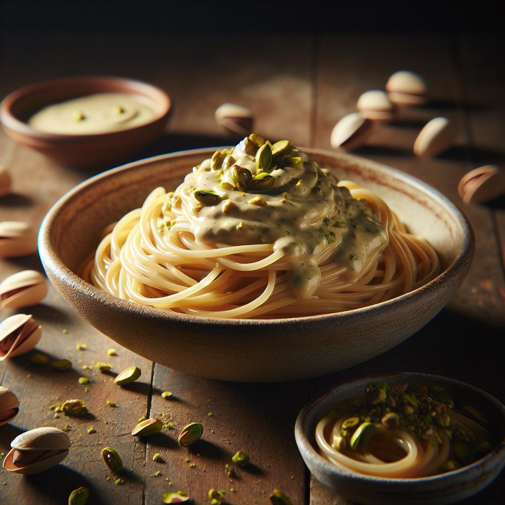 Pasta con crema de pistacho