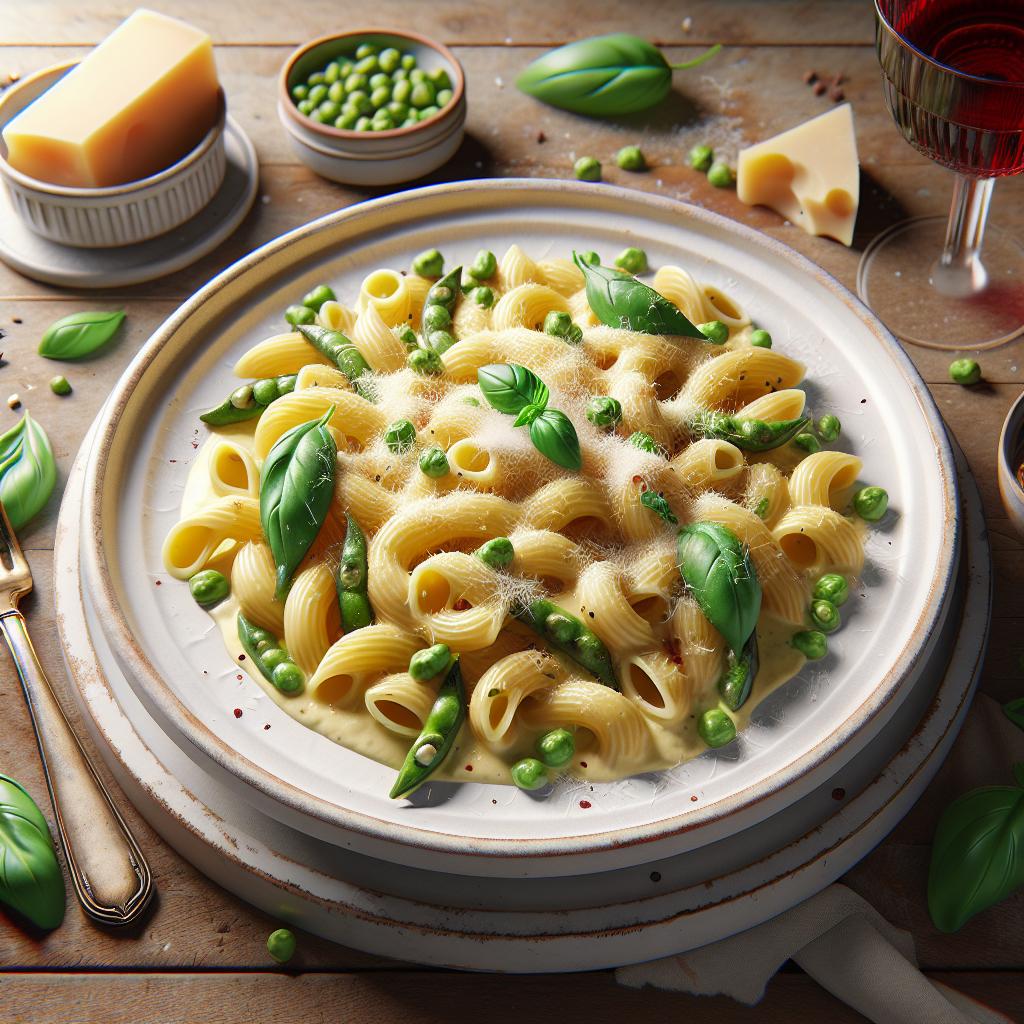 Pasta con crema de ricotta y habas