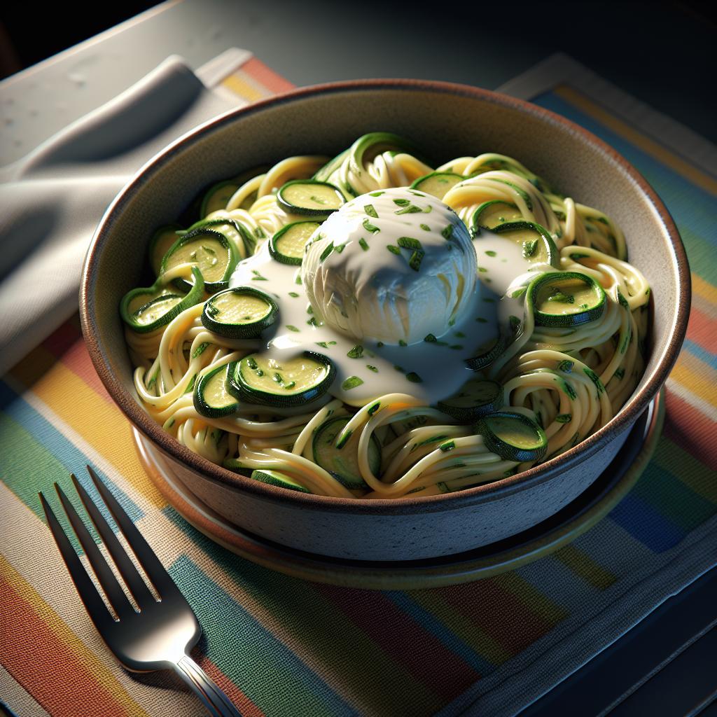 Pasta con crema de calabacines y burrata