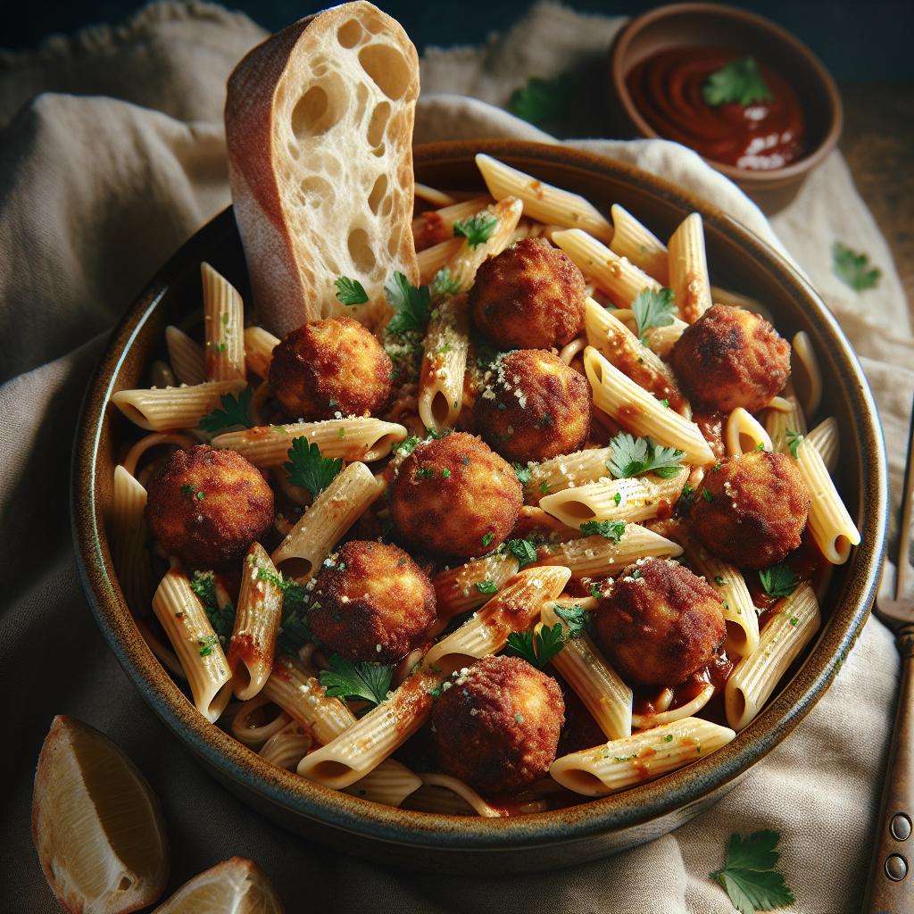 Pasta con las albóndigas de pescado