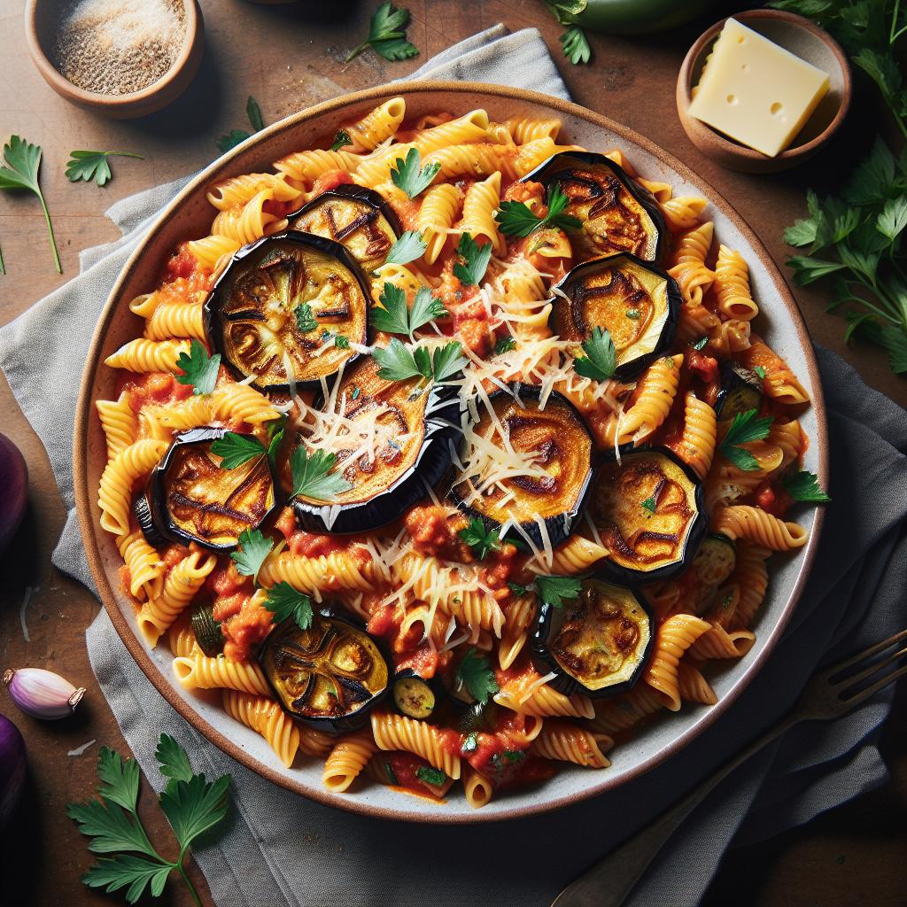 Pasta con berenjenas al horno