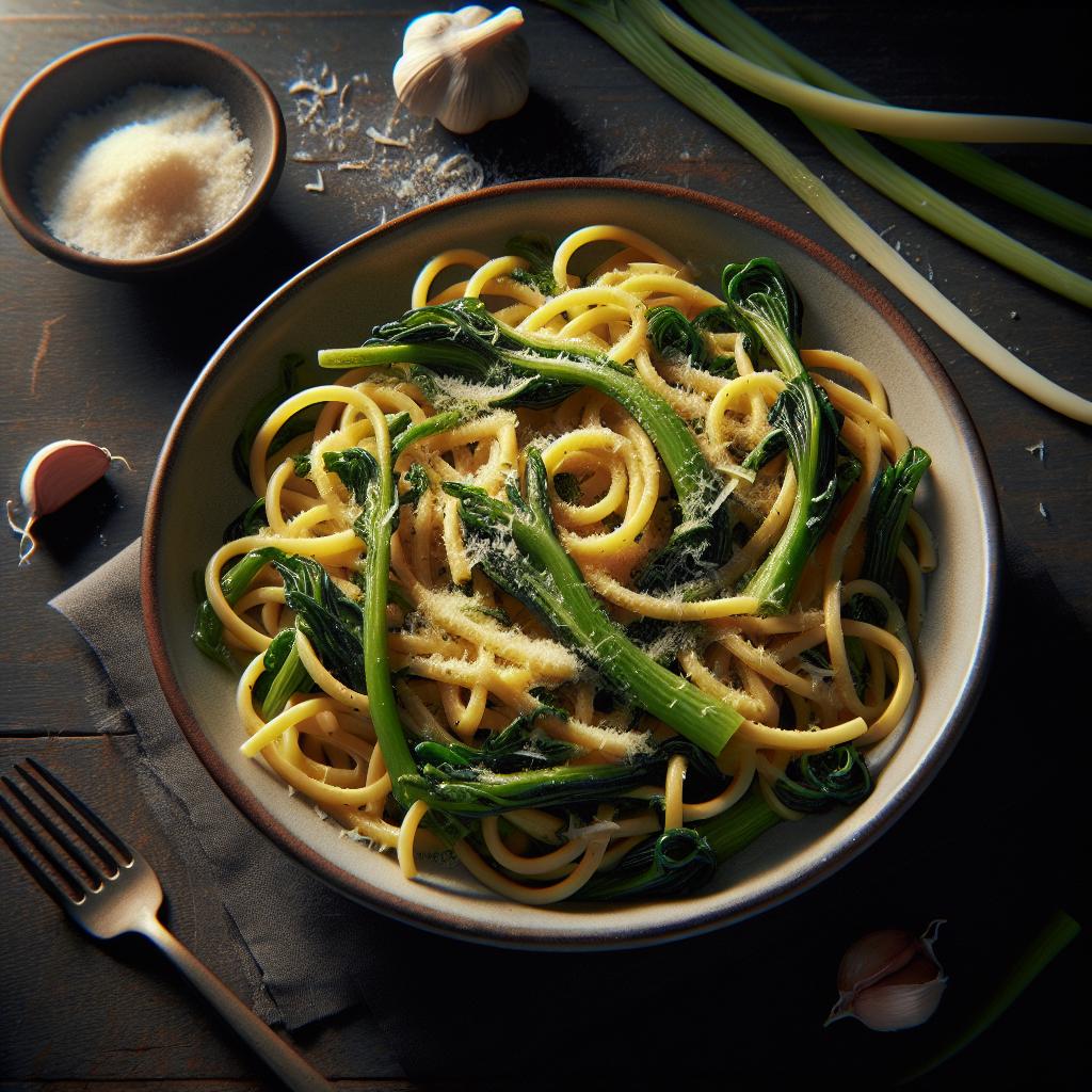 Pasta con puntarelle cocidas