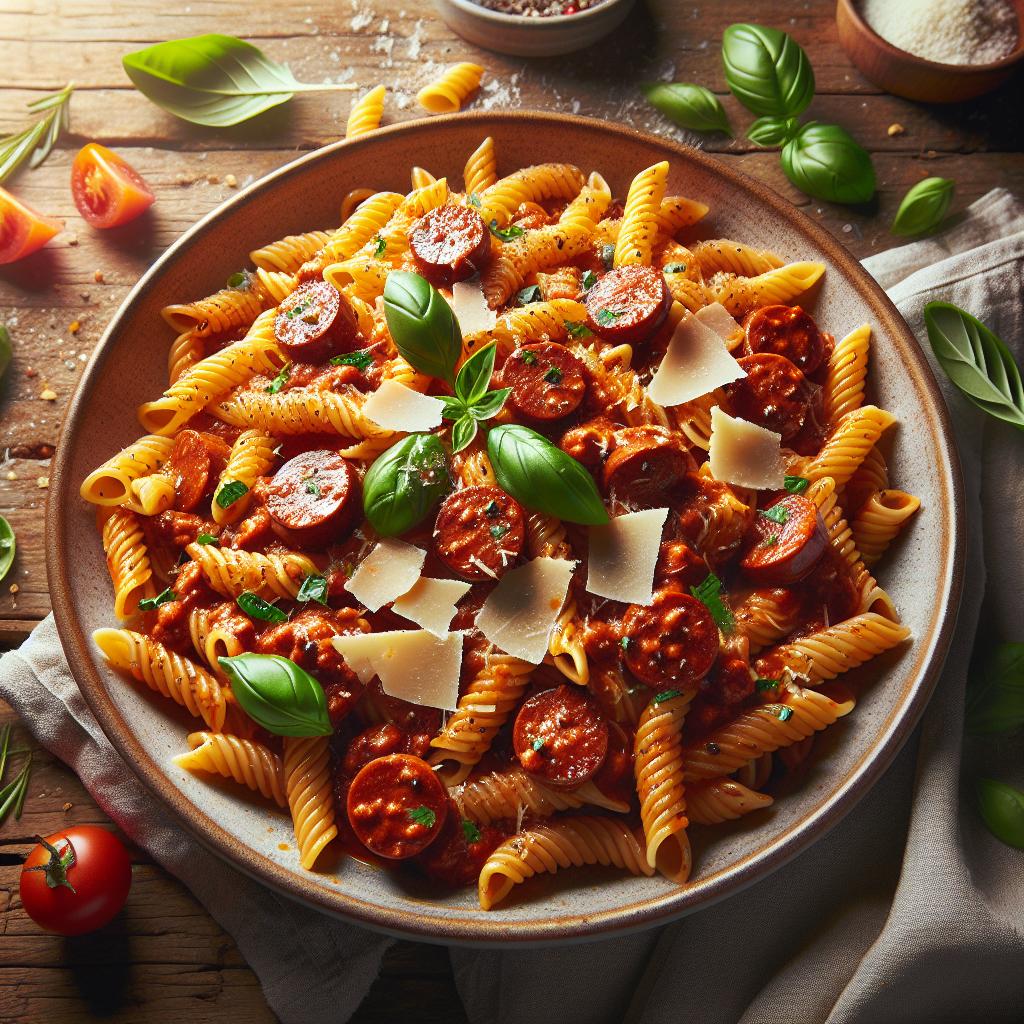 Pasta con ragú de salchicha y pecorino