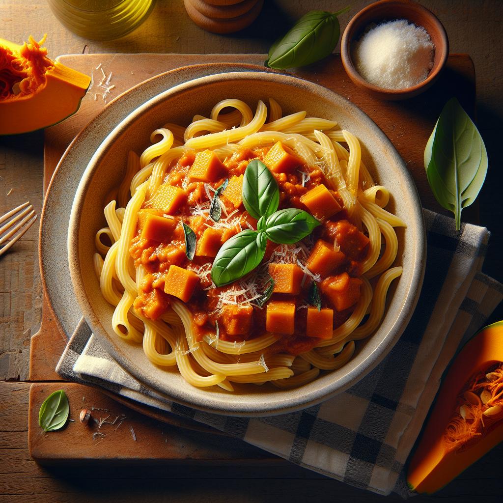 Pasta con ragú de calabaza