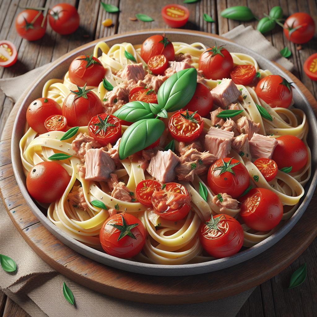Pasta con atún y tomates cherry