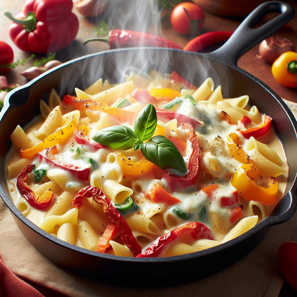 Pasta cremosa con pimientos y queso