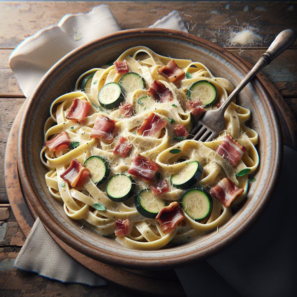Pasta cremosa con speck y calabacines
