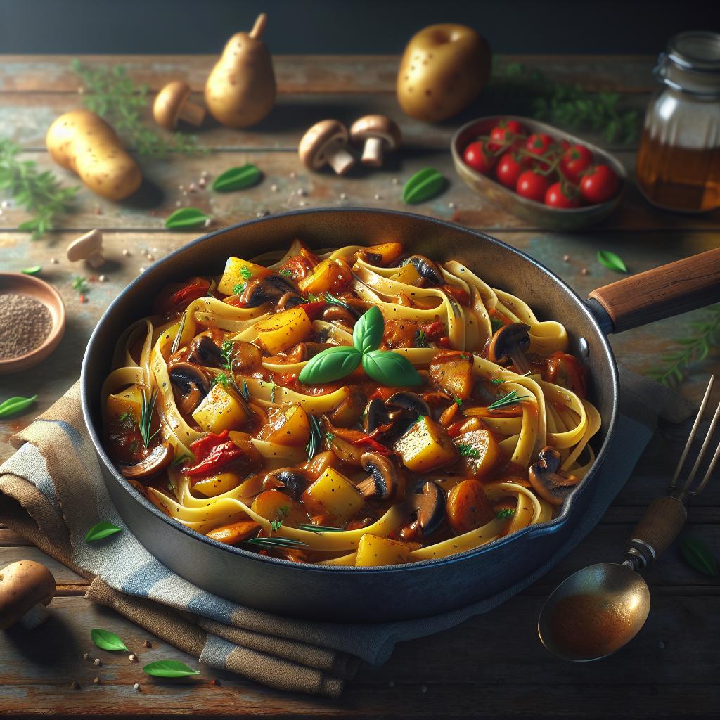 Pasta de legumbres con salsa de patatas y setas