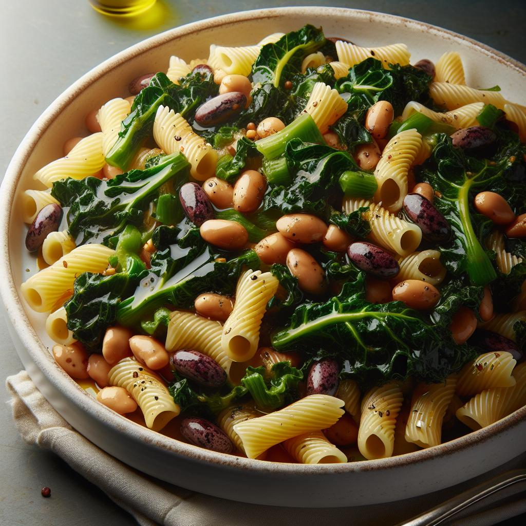 Pasta con alubias y col negra
