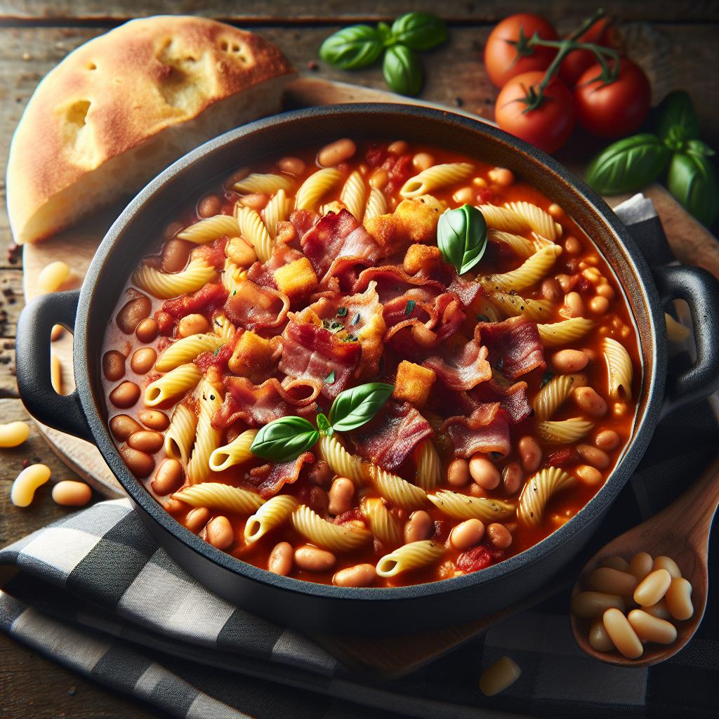 Pasta con alubias y panceta