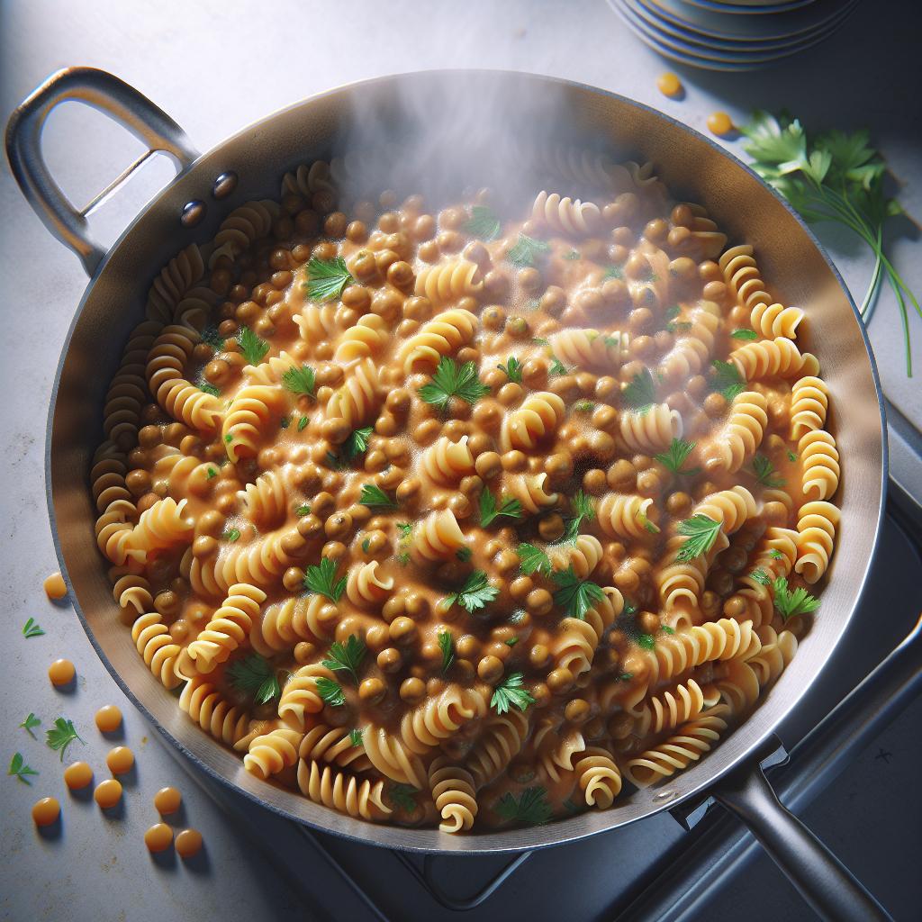 Pasta cremosa con lentejas