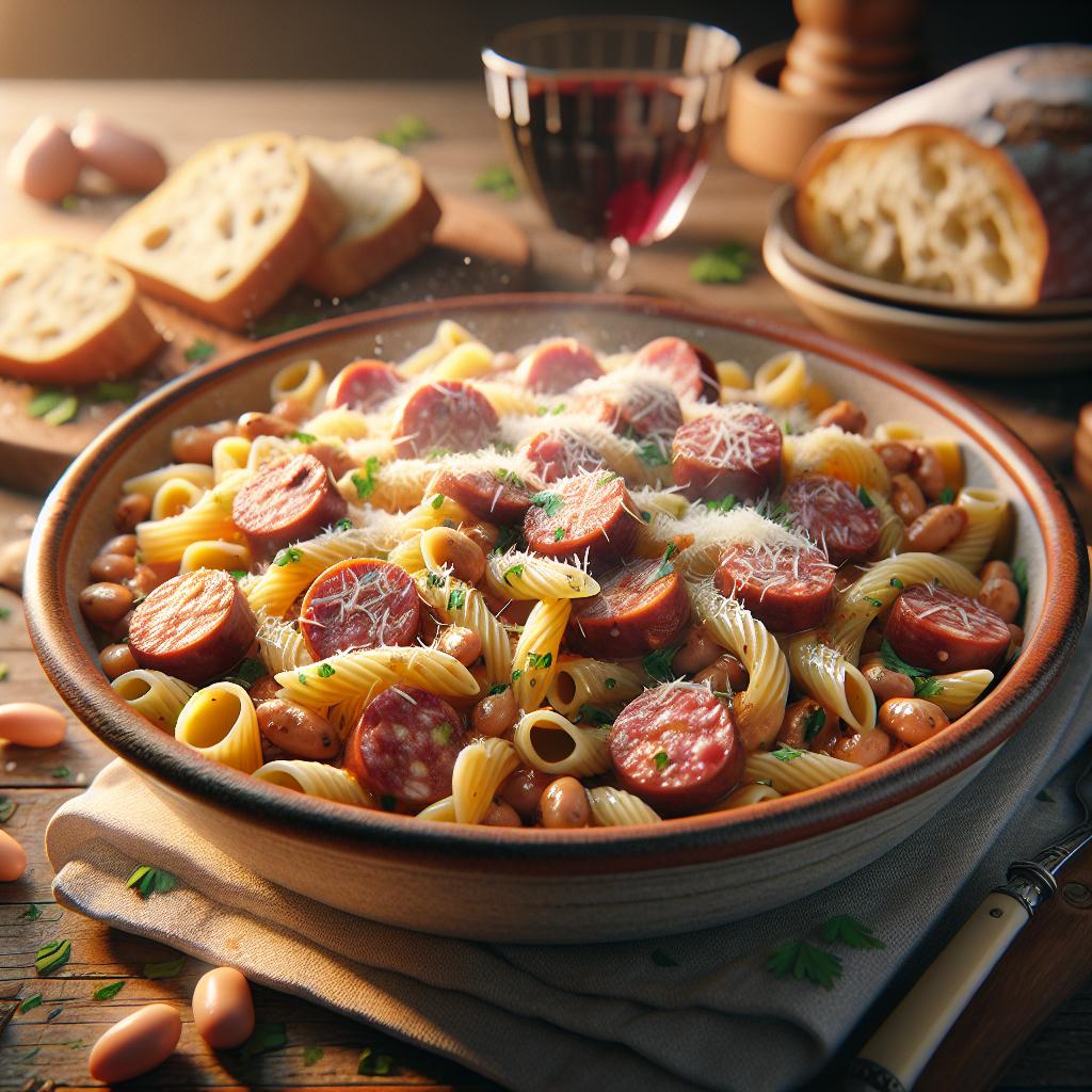 Pasta de habas y salchicha