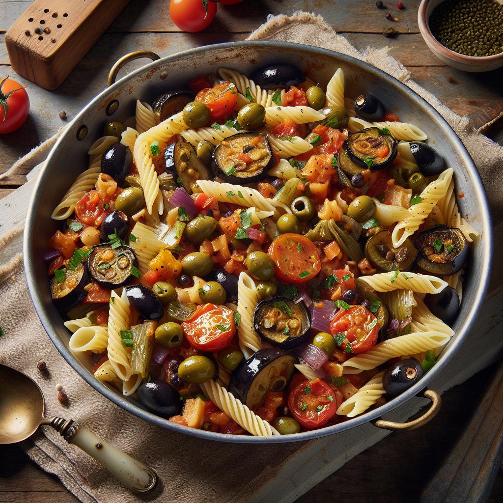 Pasta fría con caponata de verduras