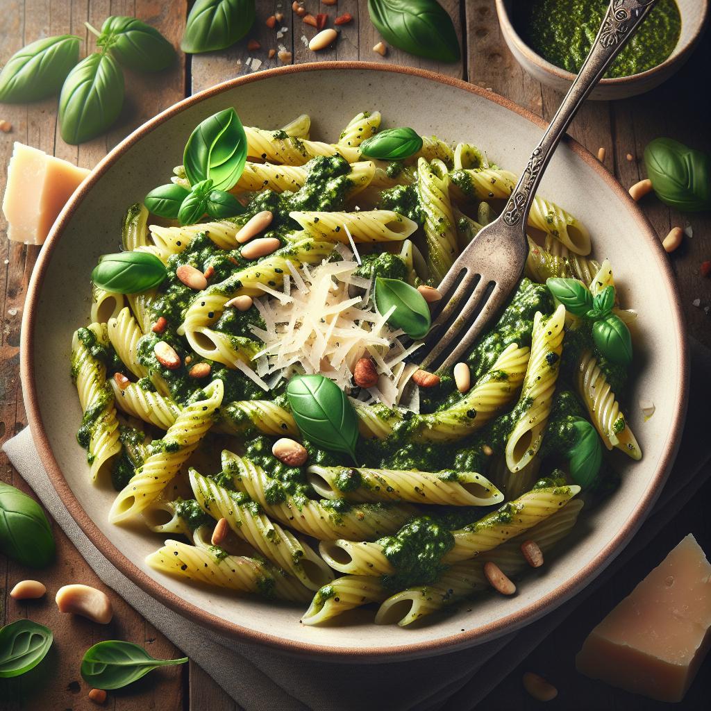 Pasta fría con pesto sin ajo
