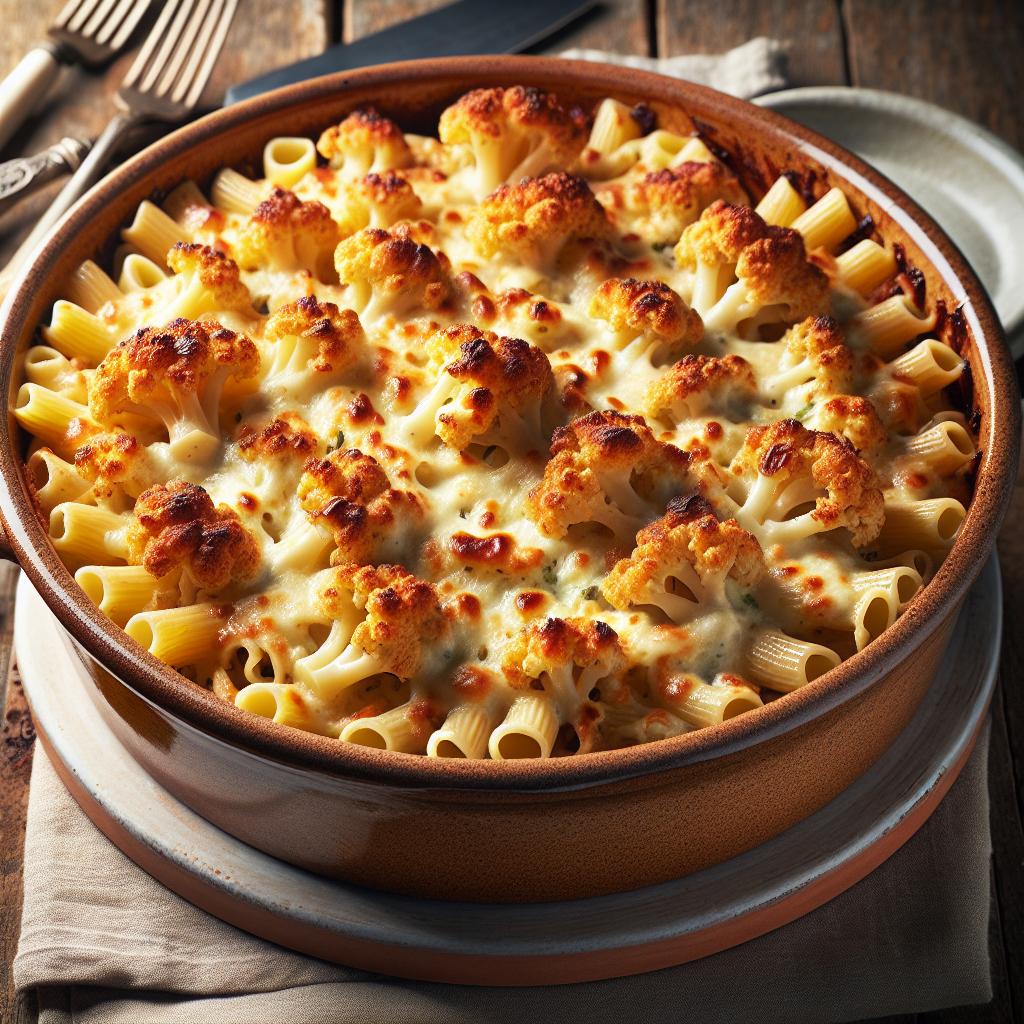 Pasta gratinada con coliflor