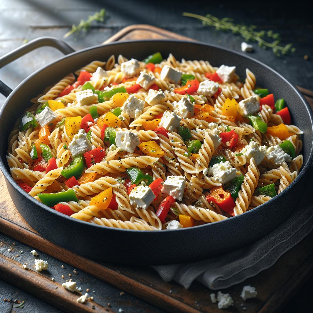 Pasta integral con pimientos y feta