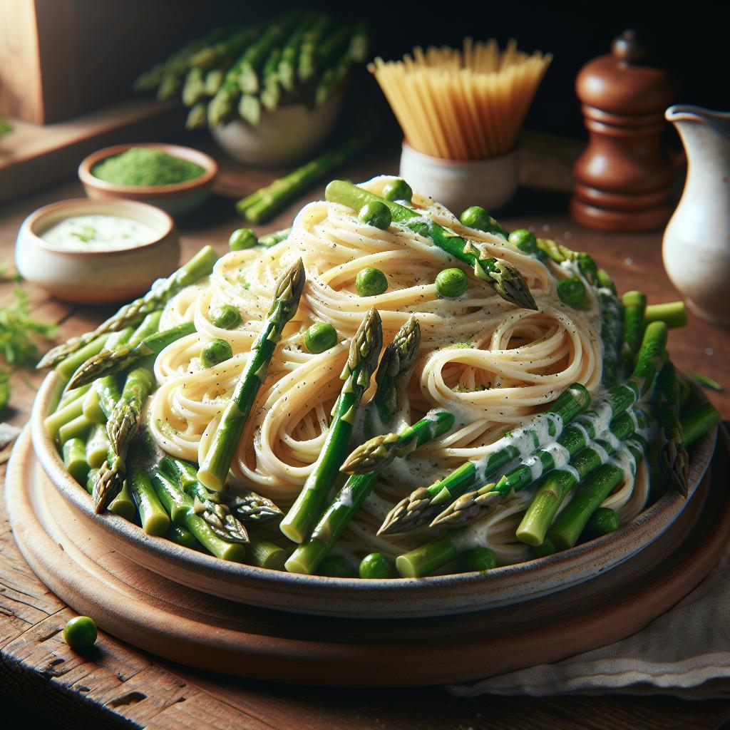 Pasta con nata y espárragos