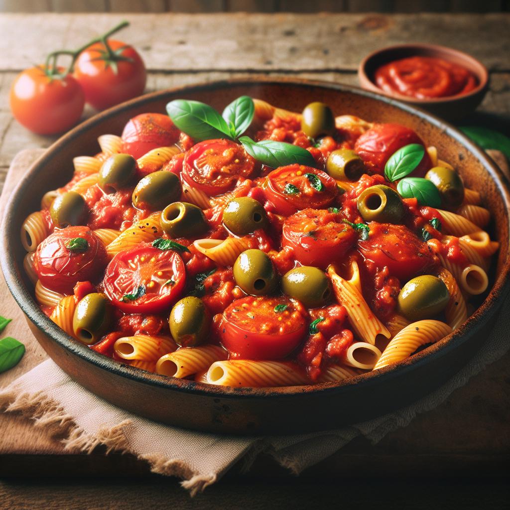Pasta al tomate y aceitunas