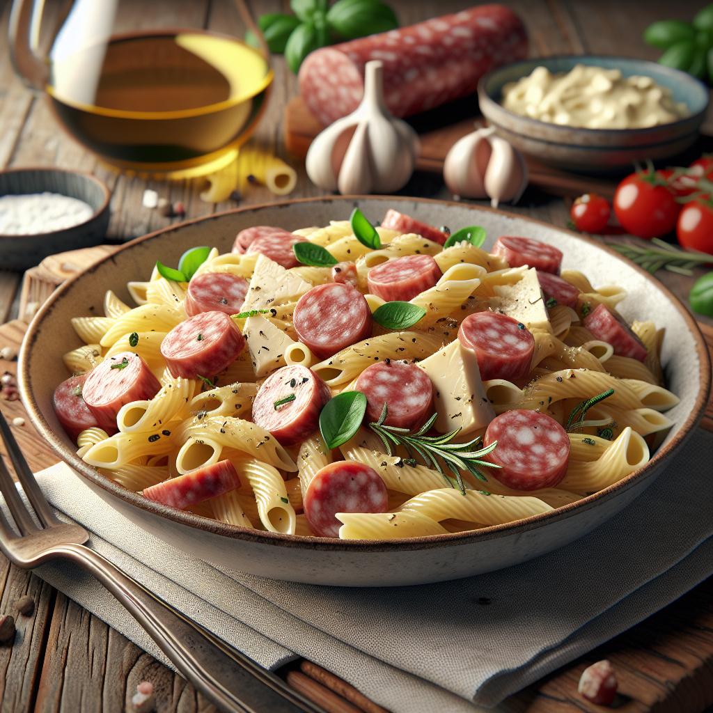 Pasta con salchicha y stracchino