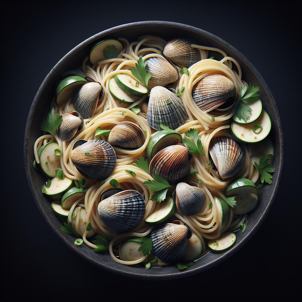Pasta con almejas y calabacines