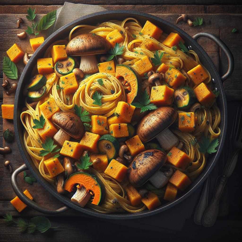 Pasta con calabaza y setas