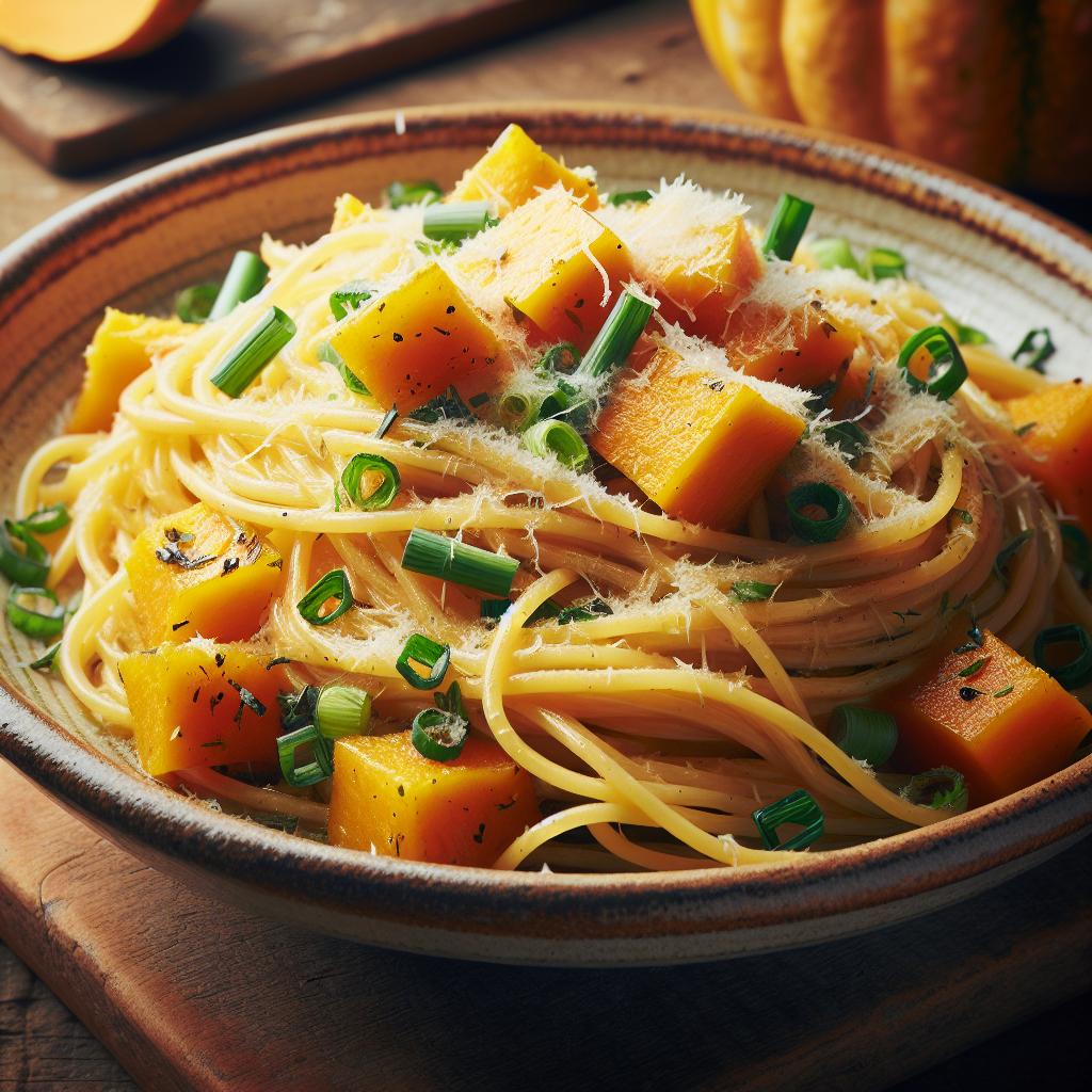 Pasta con calabaza y aceite de cebollino