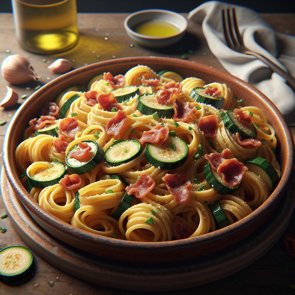 Pasta con calabacines y panceta