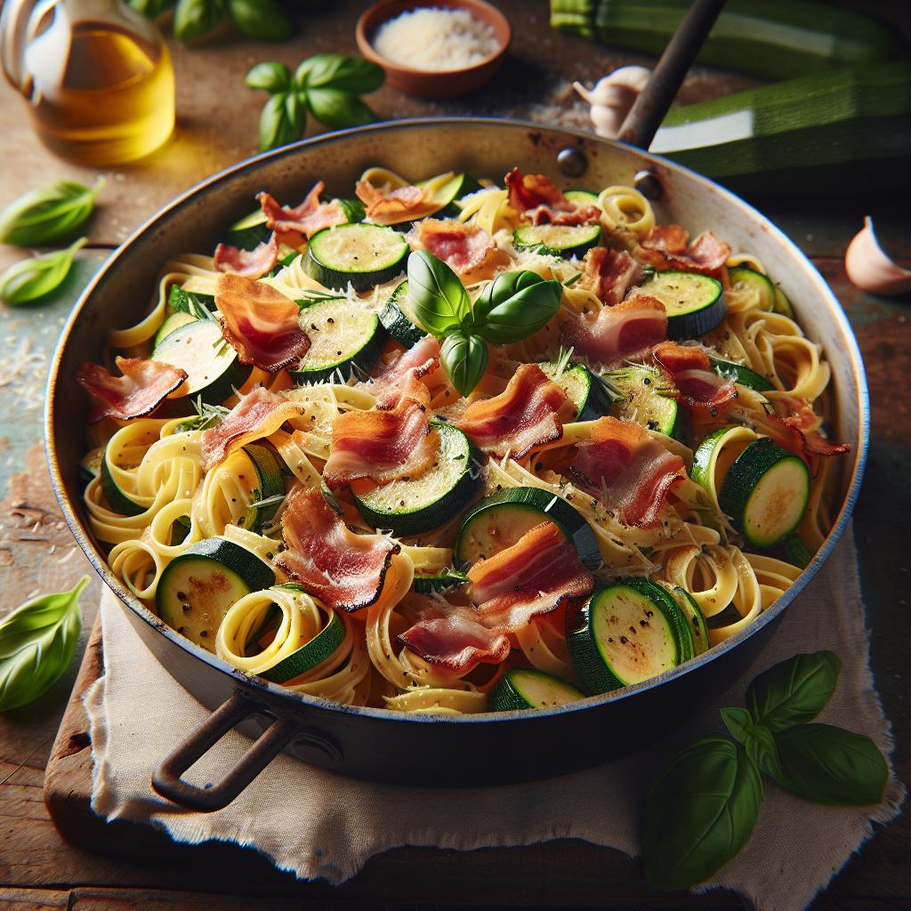 Pasta con calabacines y speck