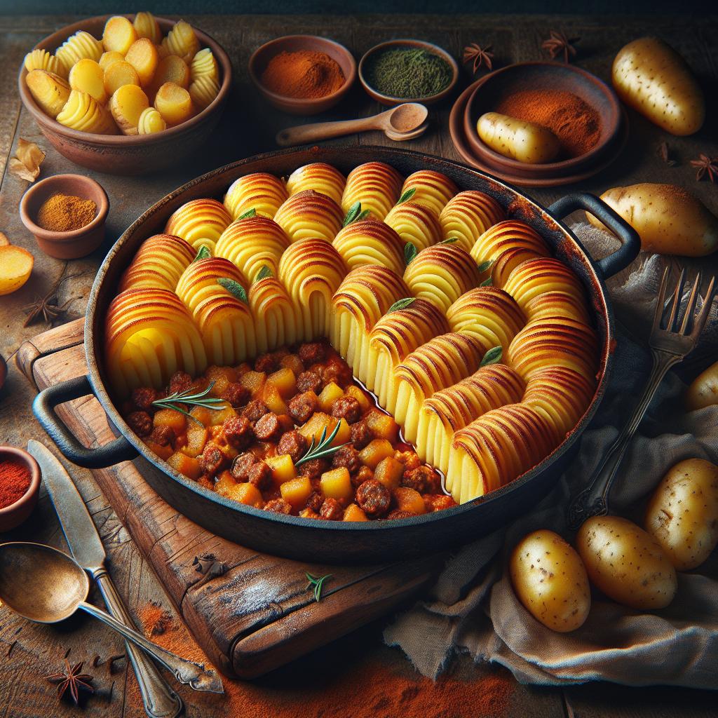 Pastel de patatas duquesa con salchicha