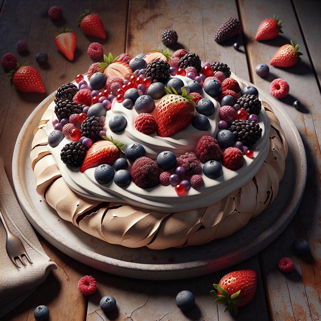 Pavlova con chantilly y frutos del bosque