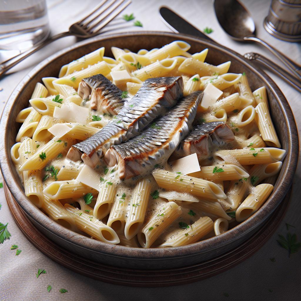 Penne a la crema de merluza