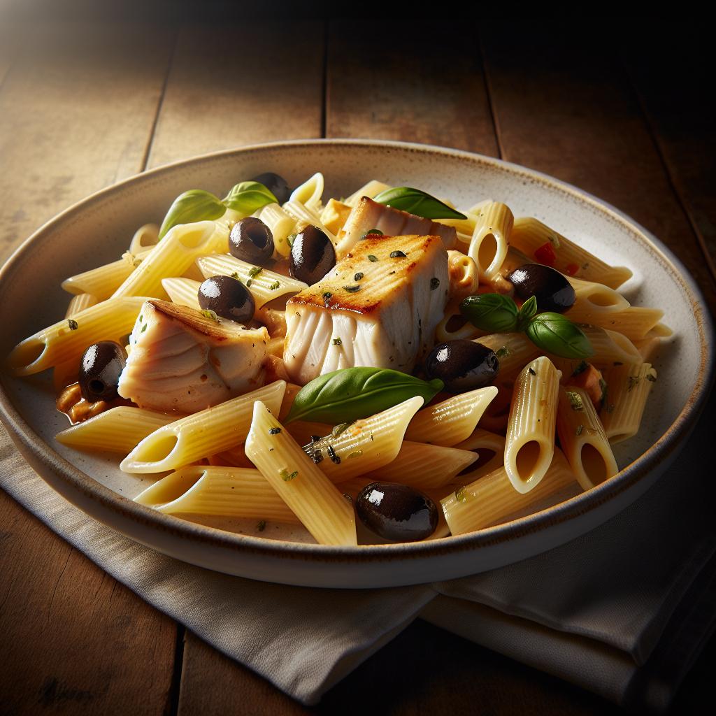 Penne con rape y aceitunas