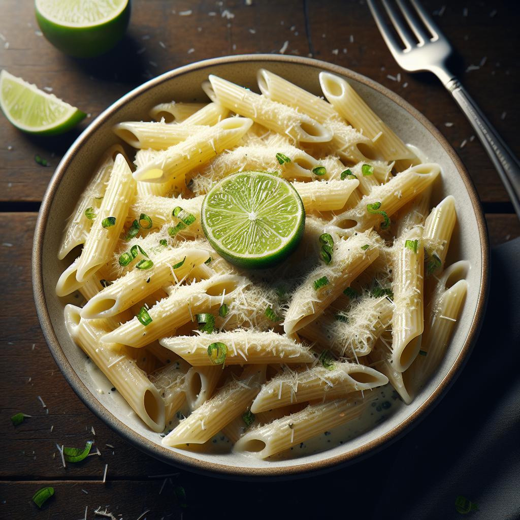 Penne cremosas con queso parmesano y lima