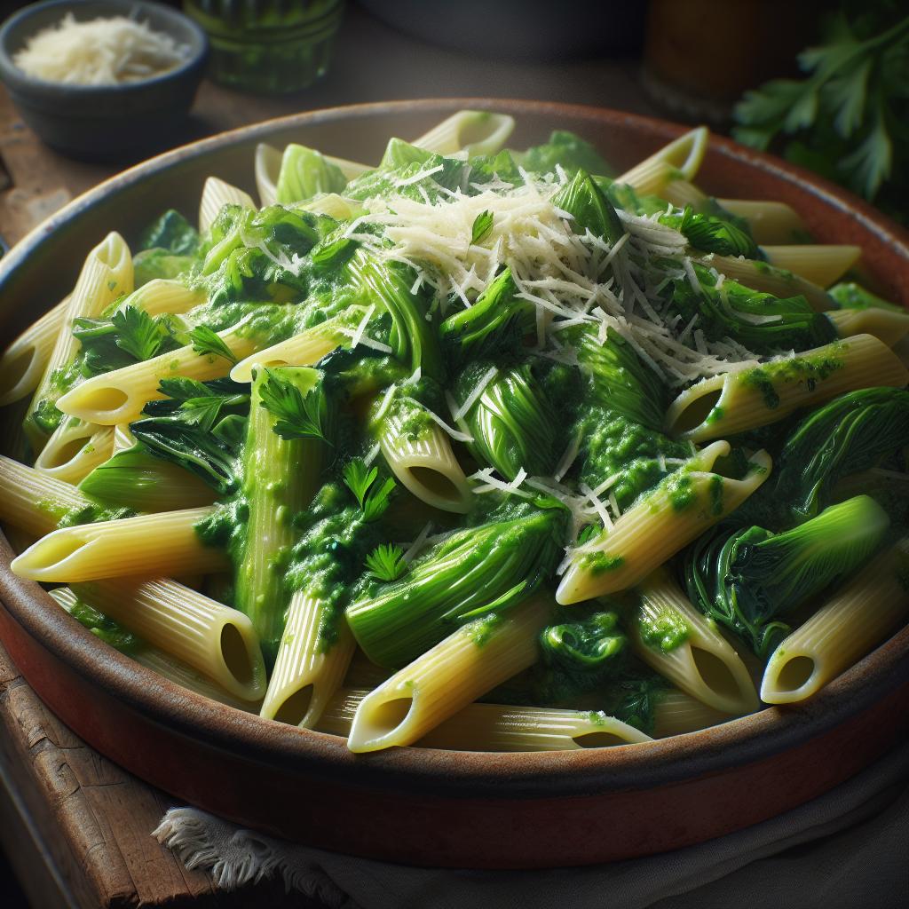 Penne en salsa de escarola y perejil