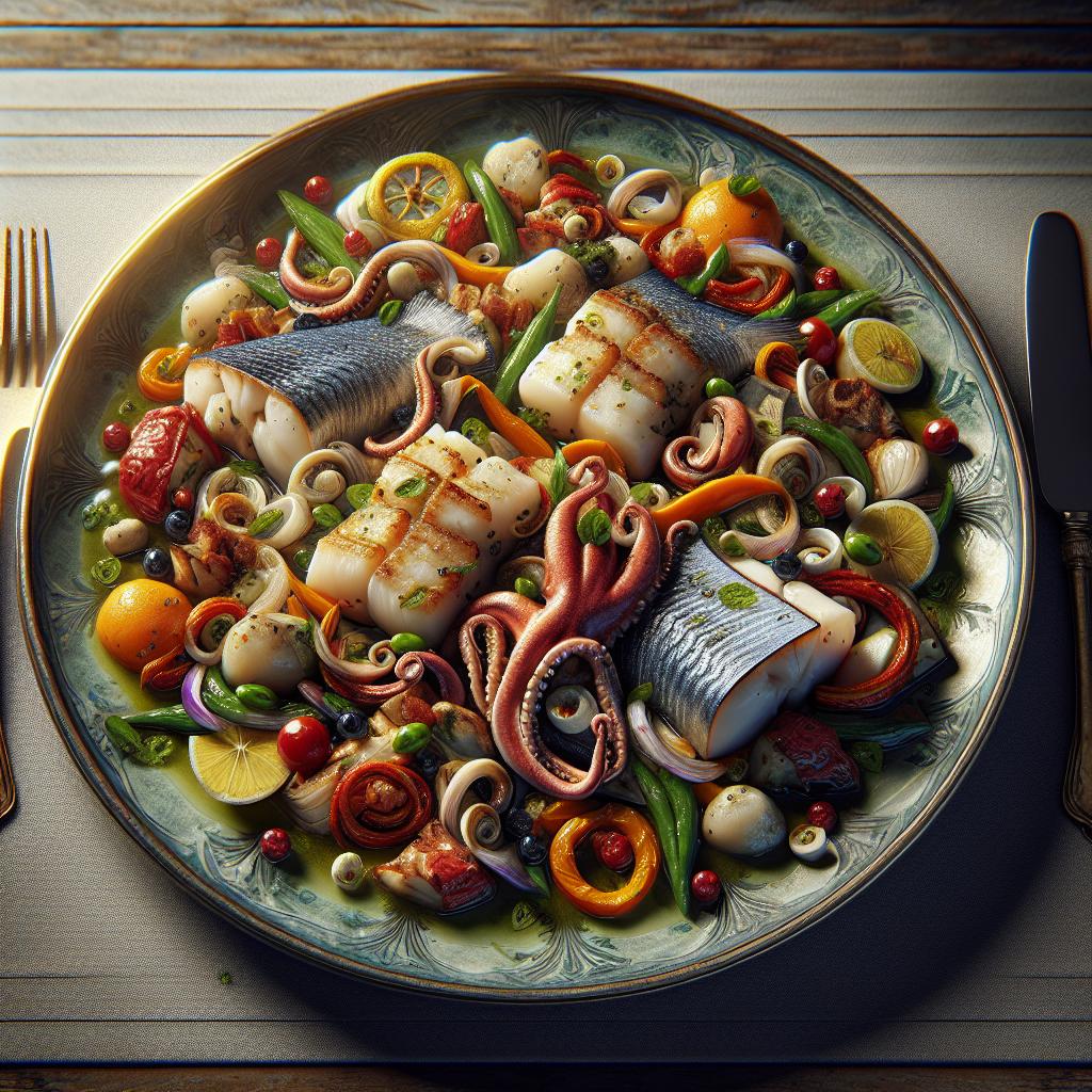 Rape y sepias con verduras