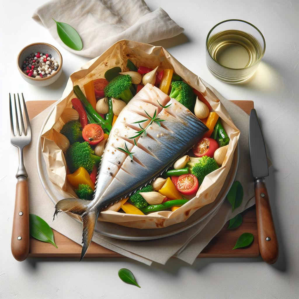 Pez espada al cartoccio con verduras
