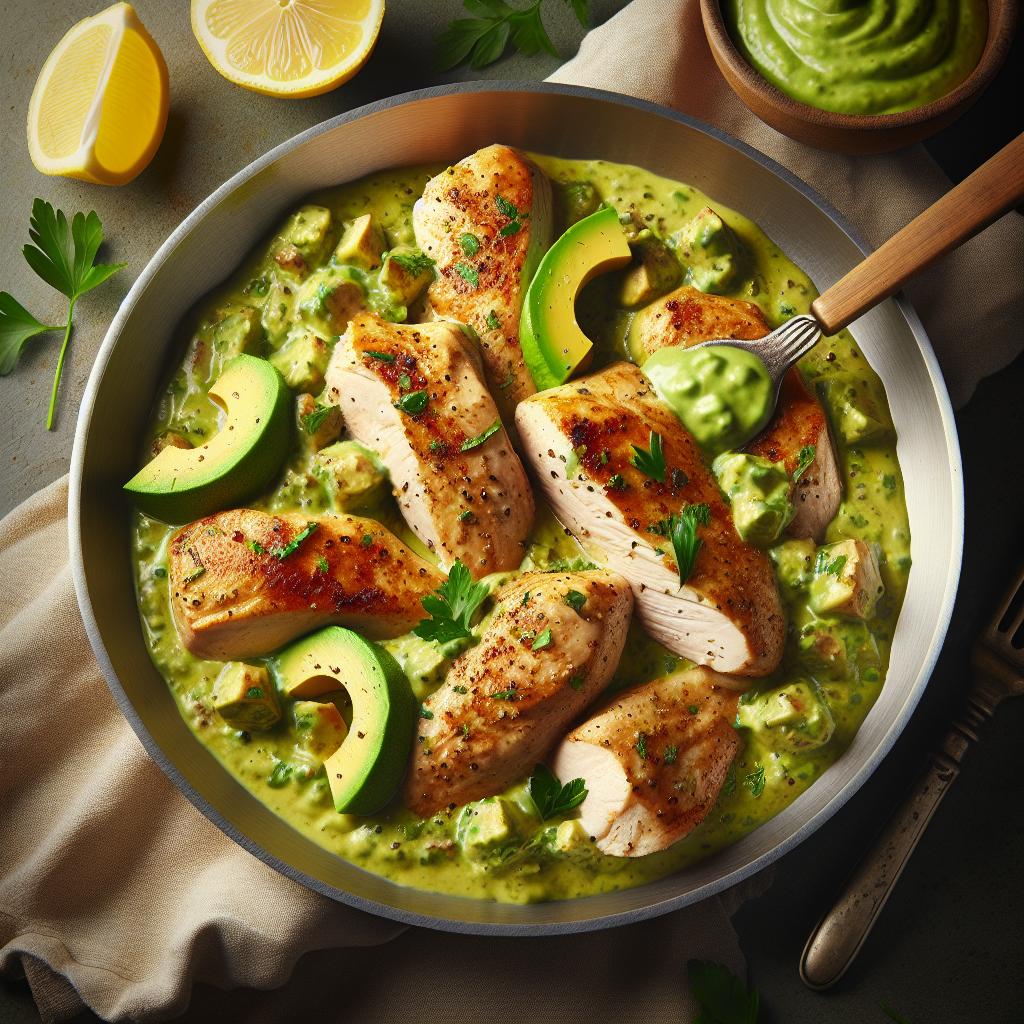 Pechuga de pollo con crema de aguacate