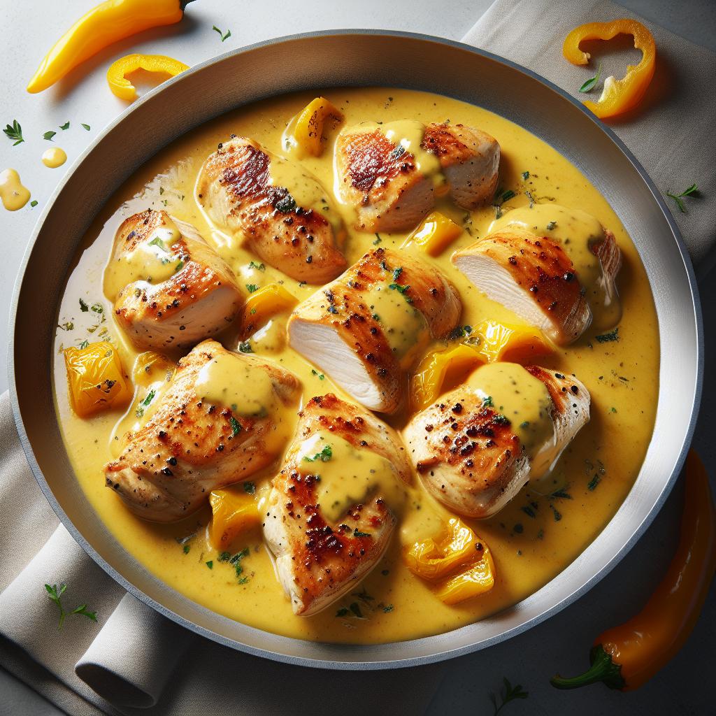 Pecho de pollo rostizado en salsa de pimiento amarillo