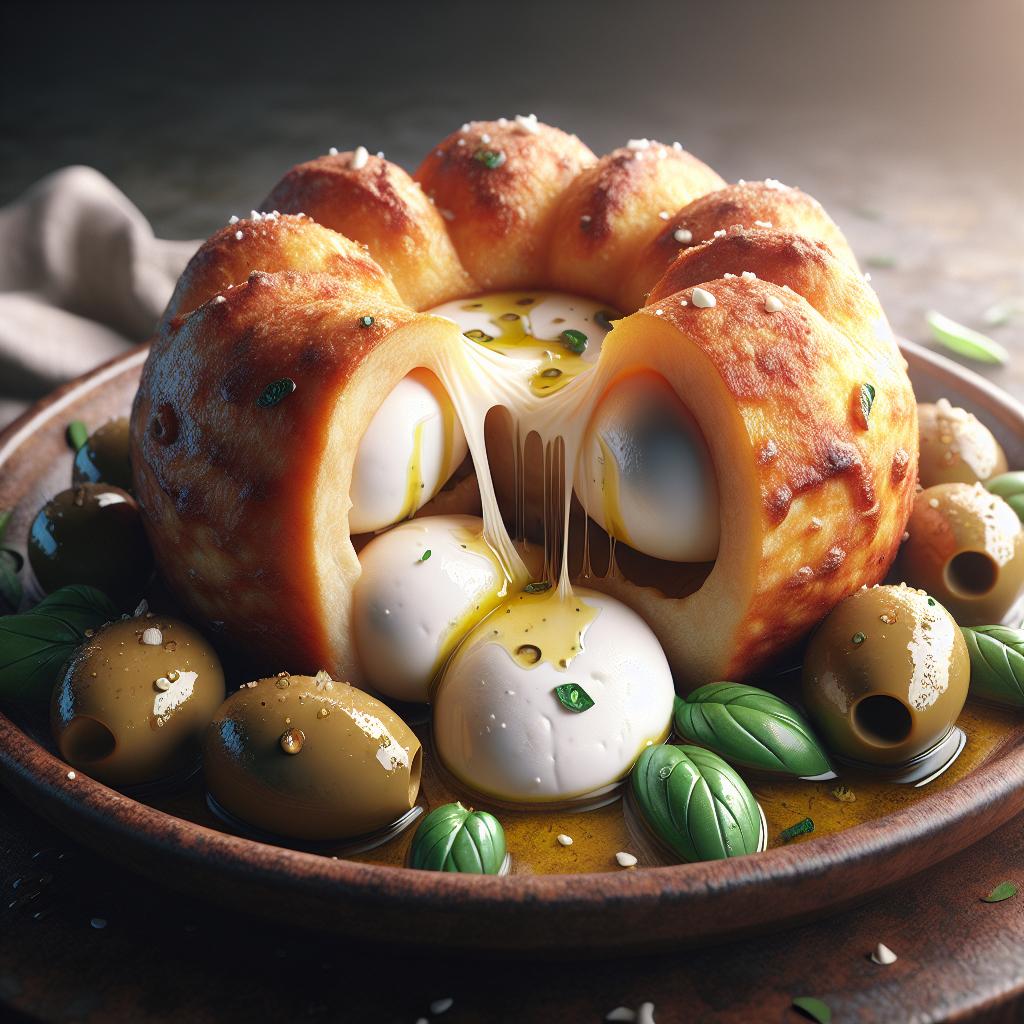 Pettole con aceitunas y mozzarella DOP