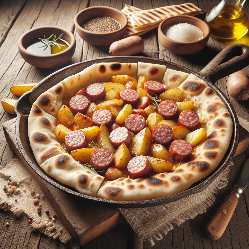 Piadina de salchicha y patatas