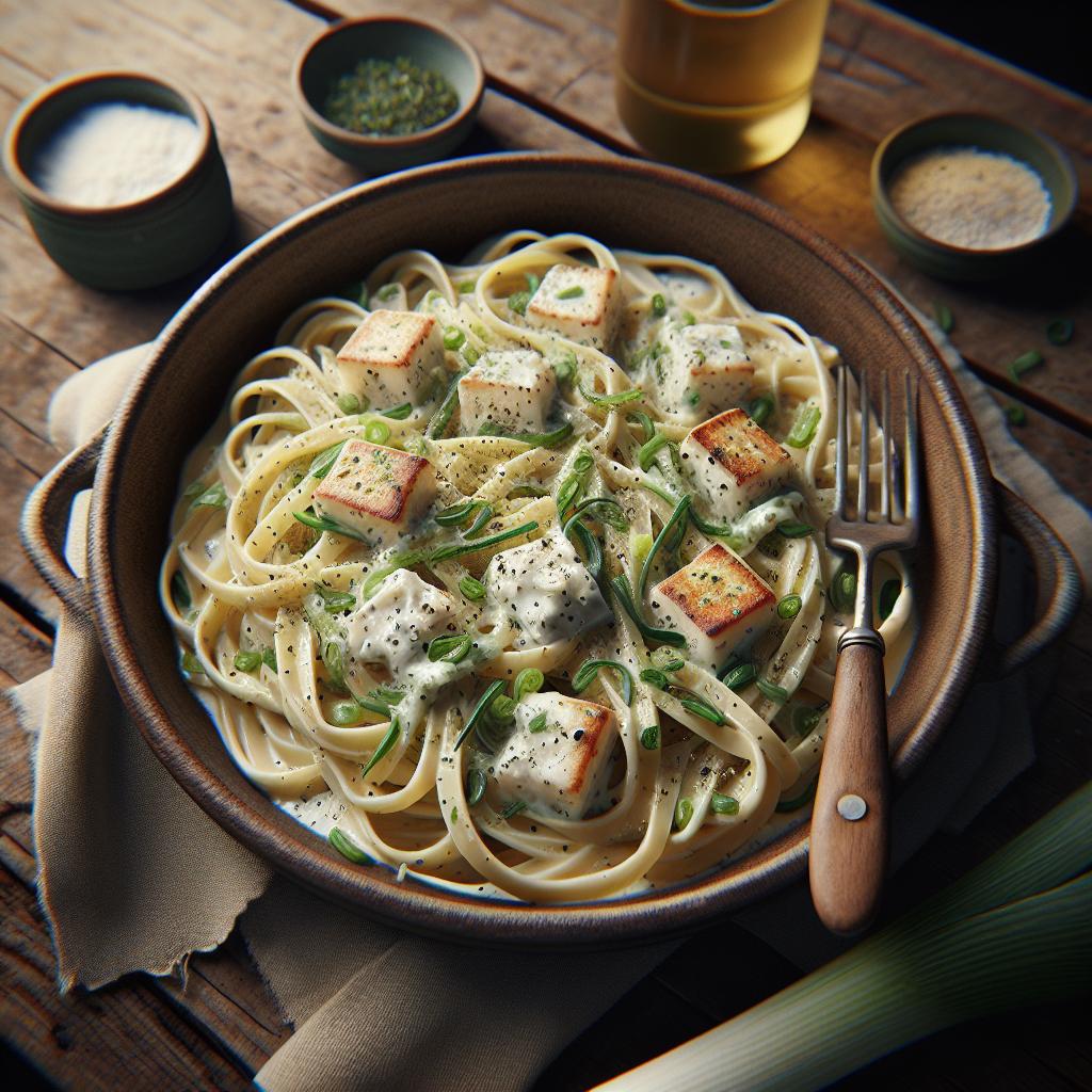 Pici con bacalao mantecado a los puerros