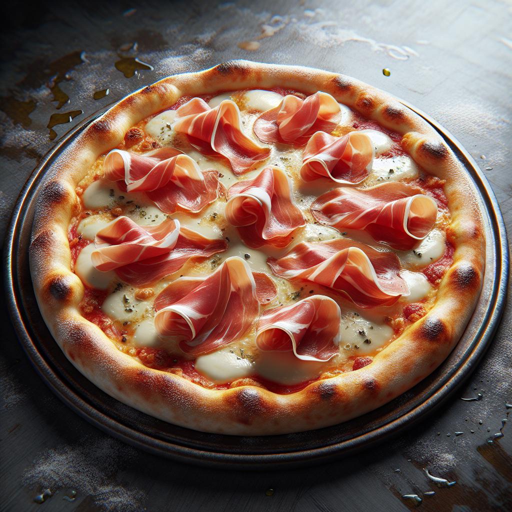Pizza con stracchino y prosciutto de Pratomagno