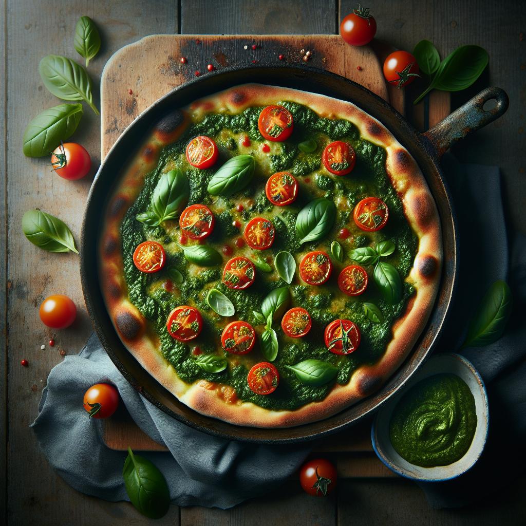 Pizza rústica pesto y tomates cherry