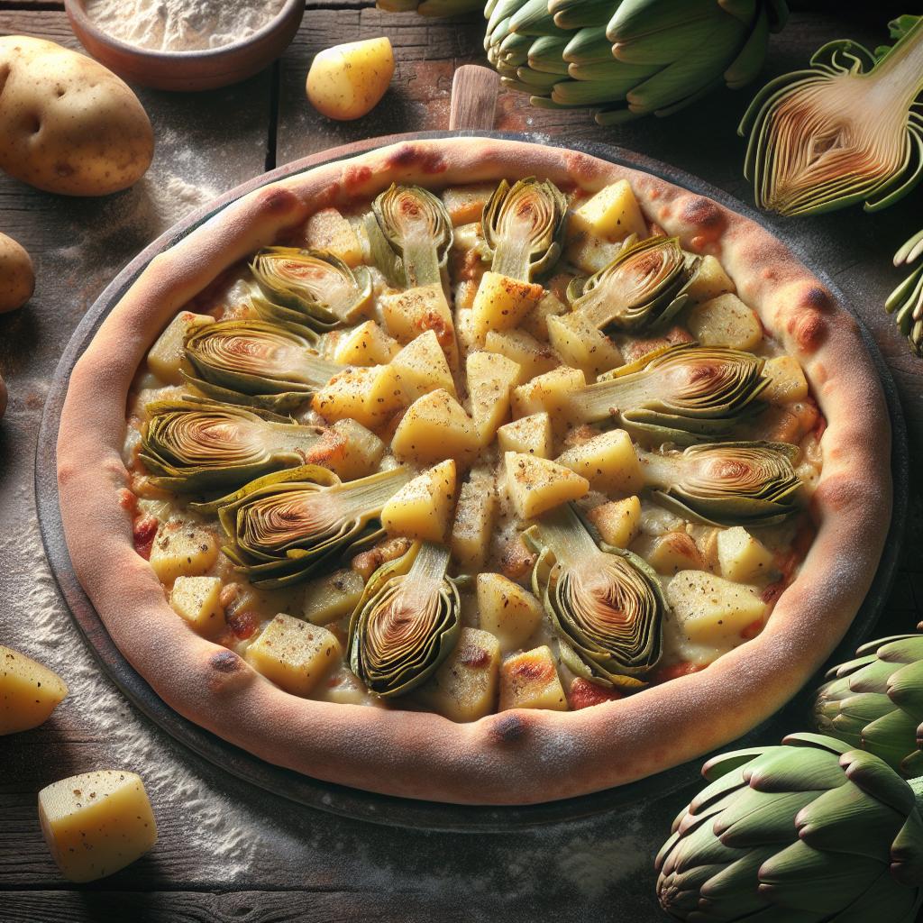Pizza rústica rellena de alcachofas y patatas