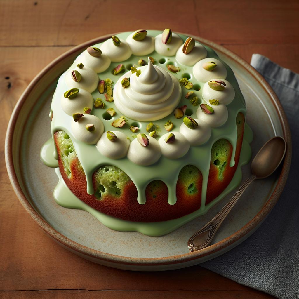 Poke cake de pistacho