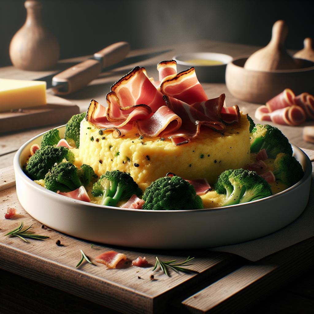 Polentón de brócoli y speck