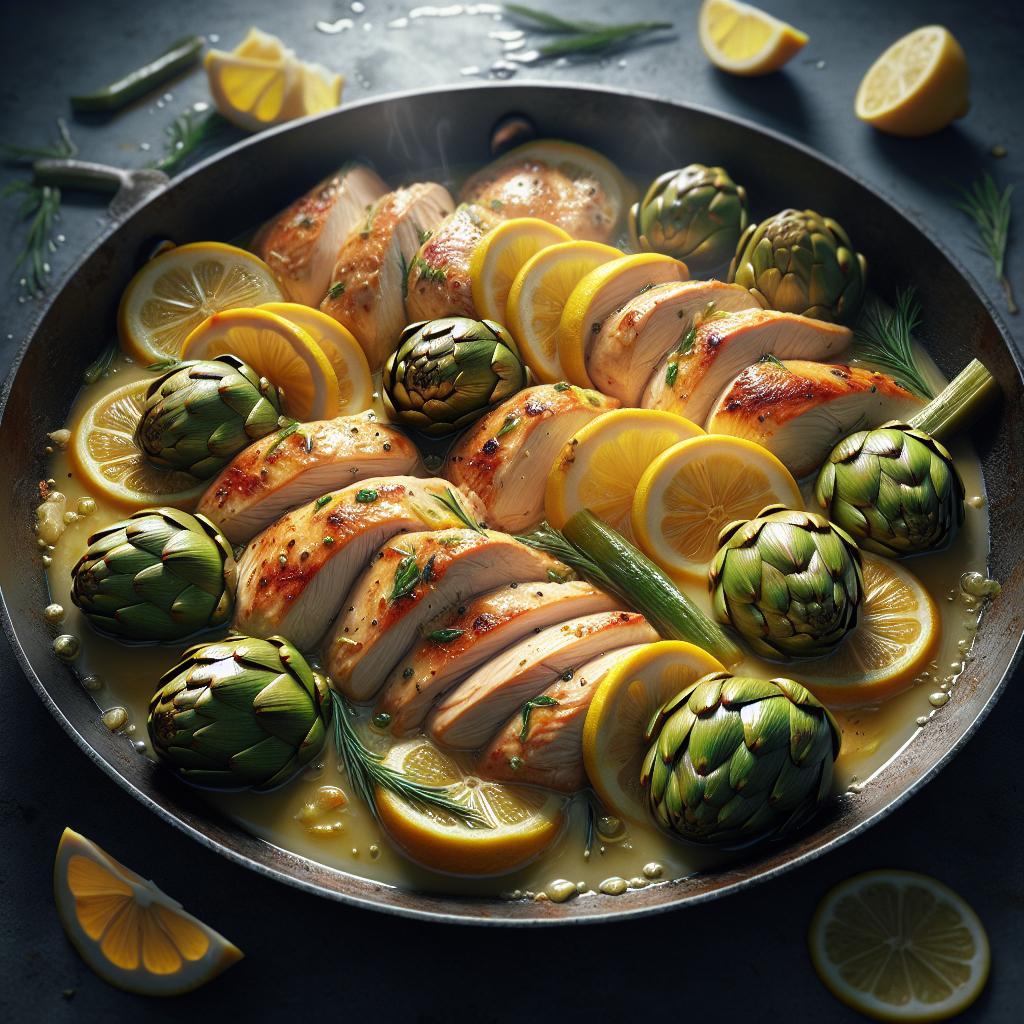 Pollo al limón con alcachofas