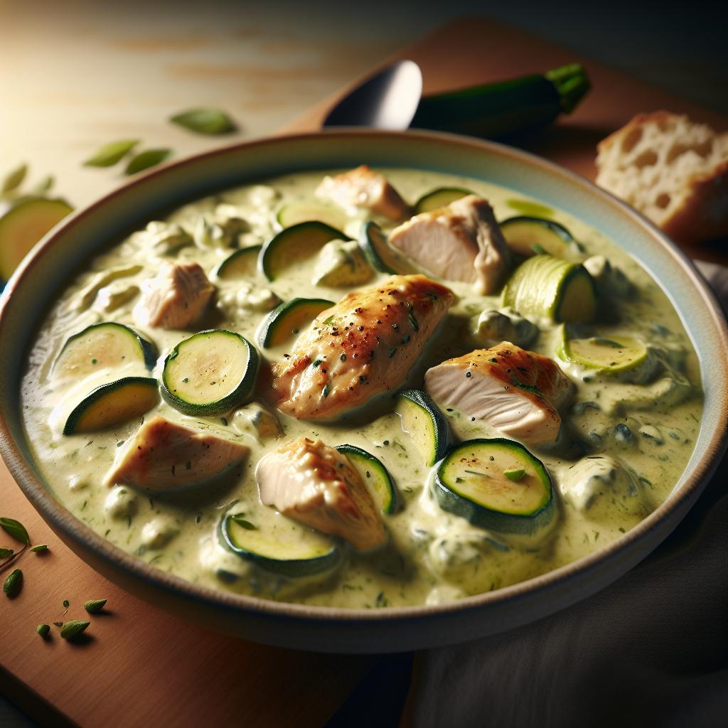 Pollo con crema de calabacines