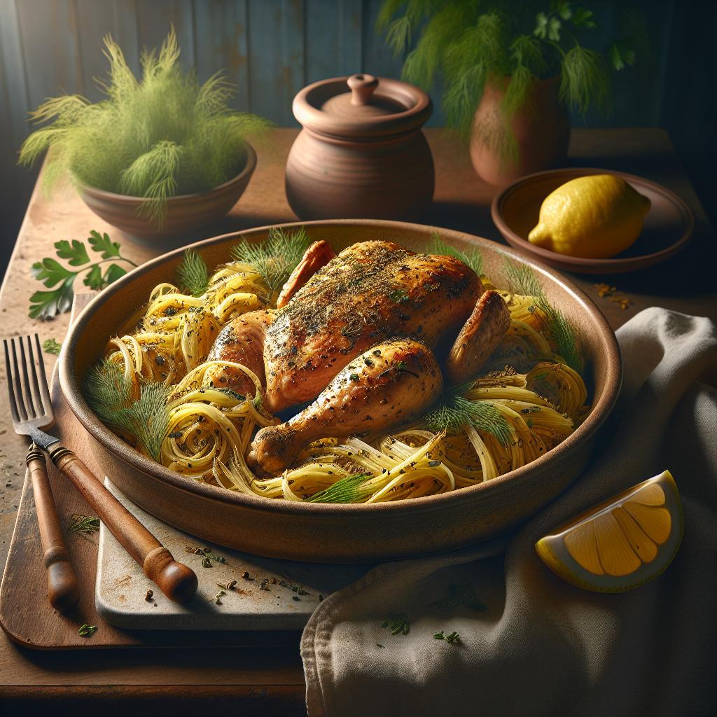 Pollo con mostaza y hinojos