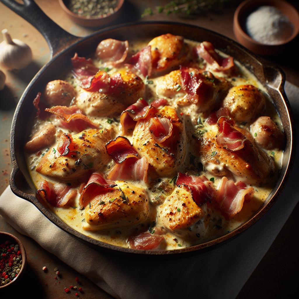 Pollo a la nata con panceta
